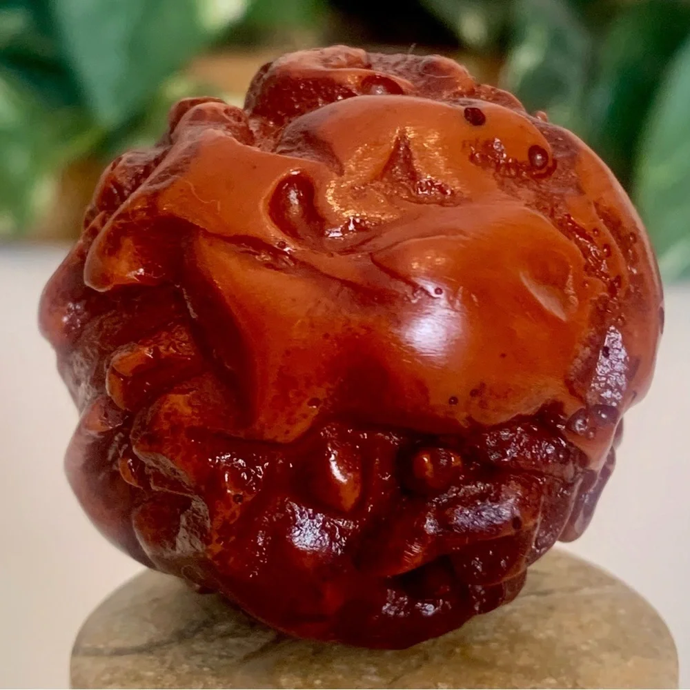Red Faux Amber Carved Chinese Zodiac Ball 12 Animals Horse Rat Monkey Ram 1.8